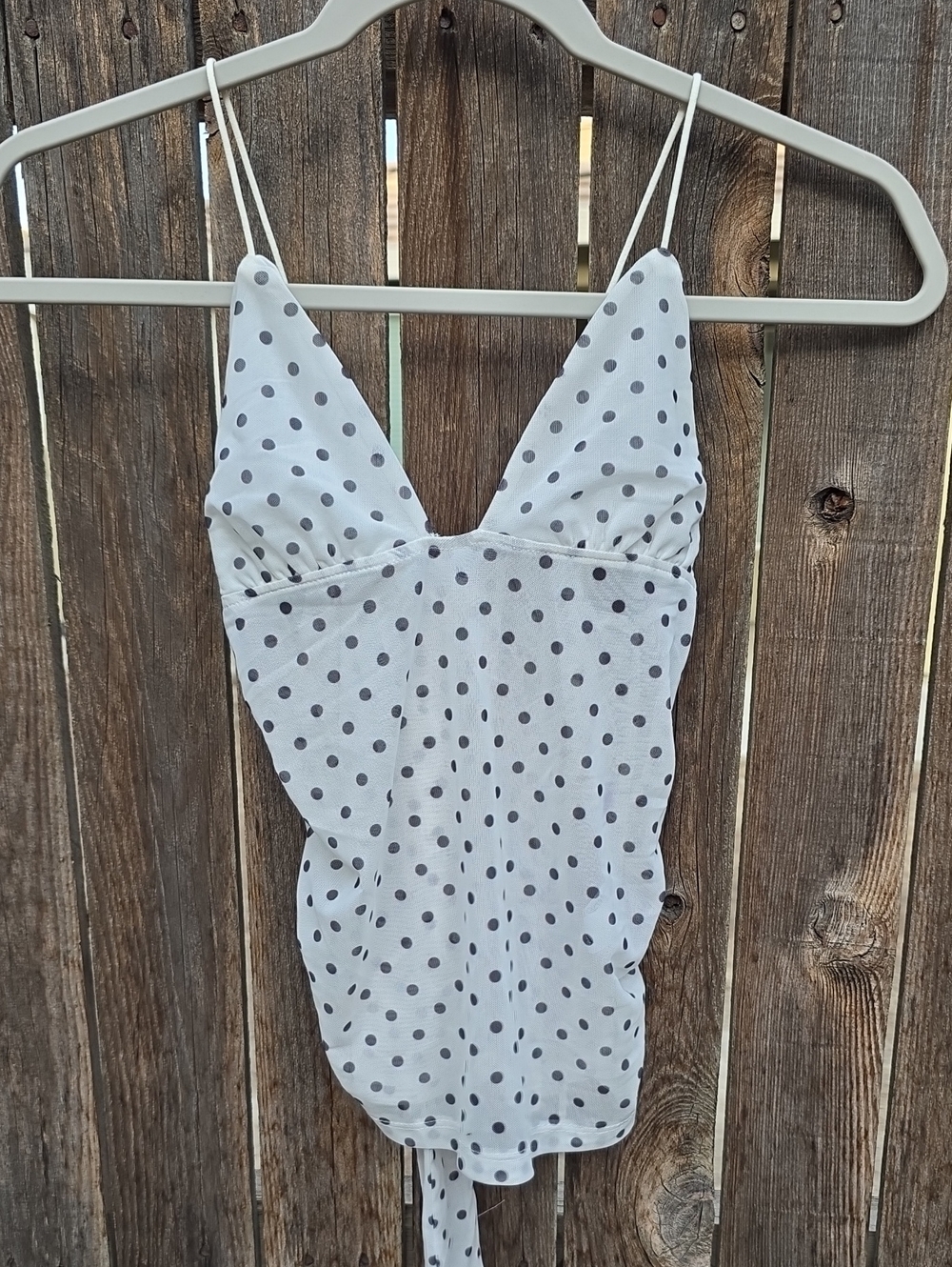 Zara Black White Polka Dot Mesh Ruched Bow Back Y2K Cami Top